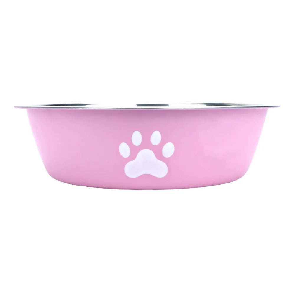 Large Capacity Stainless Steel Dog Bowl Non-slip Bilayer Dog Water Bowl Pet Feeders Cat Paw Pattern Cat Feeding Bowl Home