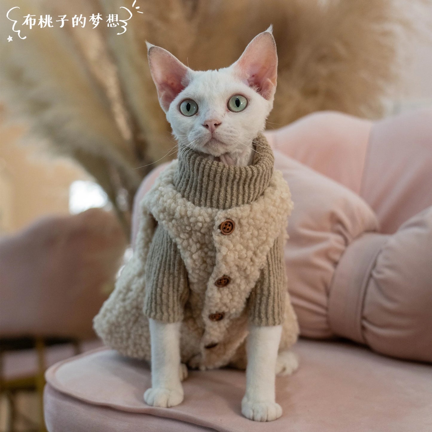 Sherpa Khaki Jacket Coat Suit for Sphynx Cat in Winter Thick Warm Sweater for Kittens Soft Coat for Devon Cat