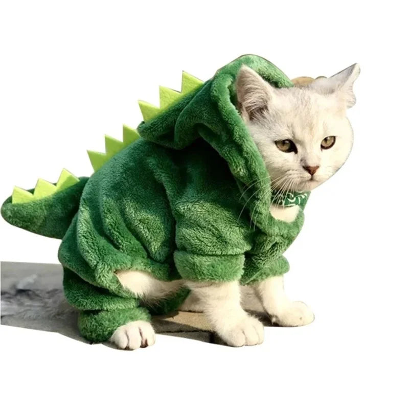 Pet Cat Dog Halloween Dog Clothes for Small Dogs Funny Dinosaur Cosplay Costume Winter Warm Cat Coat Fleece Hoodies Sweater