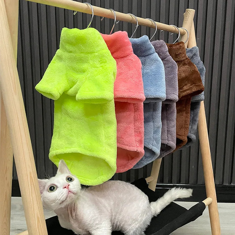 Sphynx Cat Sweater Coat Turtleneck Winter Warm Hairless Cat Clothes Soft Fluff Pullover Shirt Puppy Jacket Chihuahua Clothing