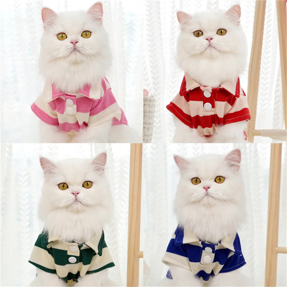 Fashion Sphynx Cat Polo Shirt Summer Stripe Pet Clothes Clothing for Cats Gotas Garfield Persian Kitten Shirts mascotas Outfits