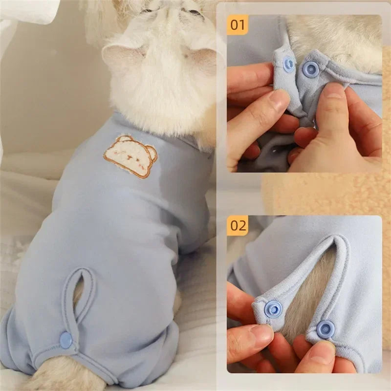 Pet Cat Weaning Cotton Clothes For Small Dog Sterilization Jumpsuit Anti-Licking Surgery Recovery Care Suit Puppy Kitten Outfits