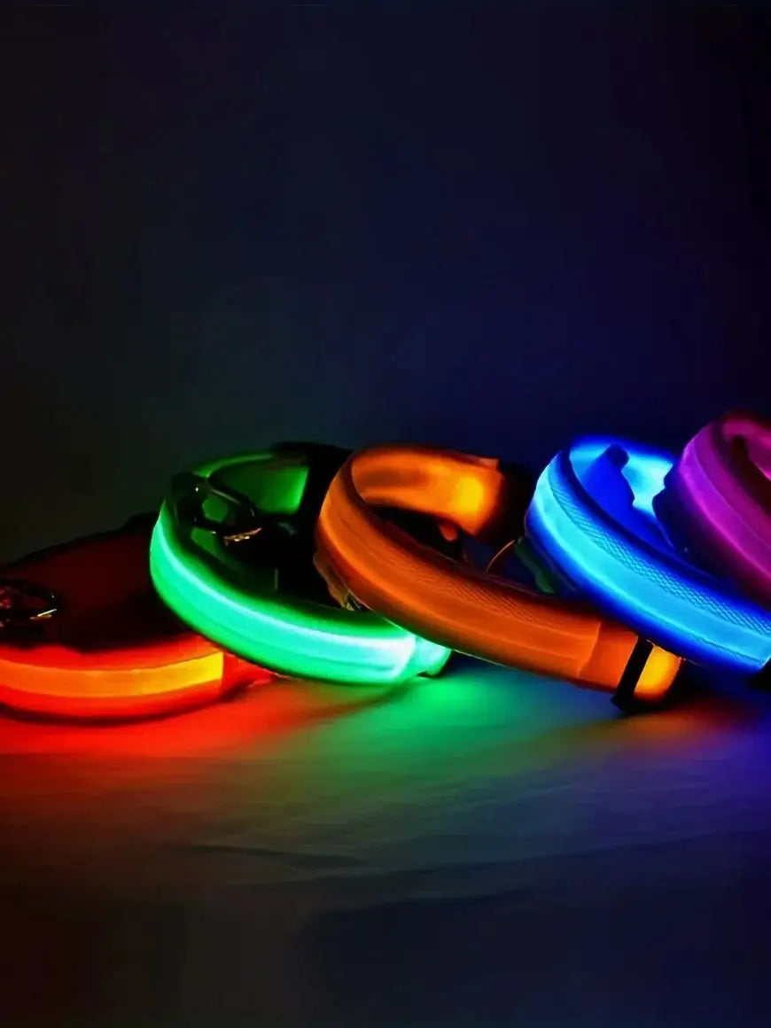 Nylon LED Night Safety Flashing Glow In The Dark Dog Leash Dogs Luminous Fluorescent Pet Dog Collar