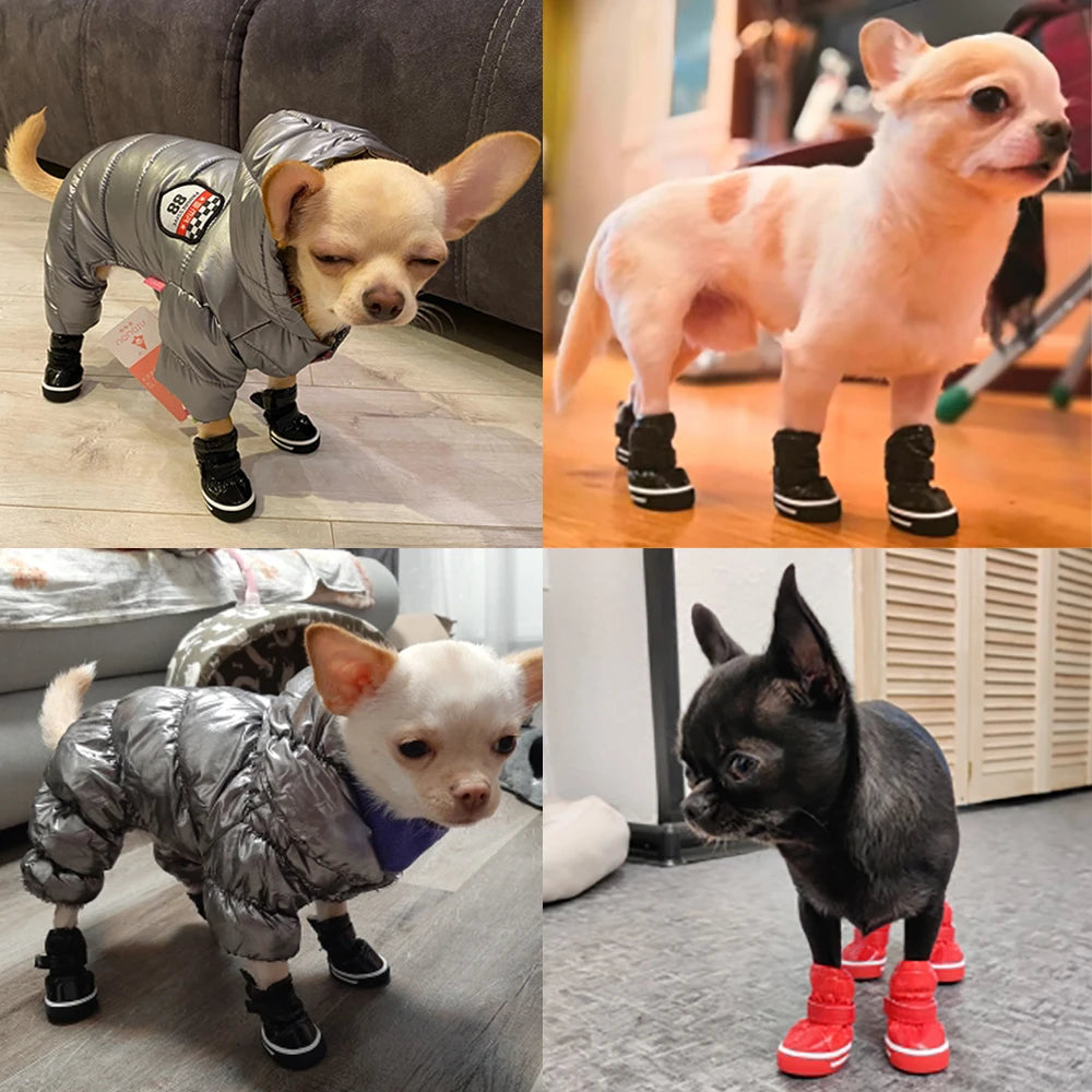 4Pcs/Set Pet Dog Shoes Winter Dog Snow Boots Warm Fleece Puppy Pet Cat Waterproof Rain Shoes Chihuahua Yorkie Shoe Accessories