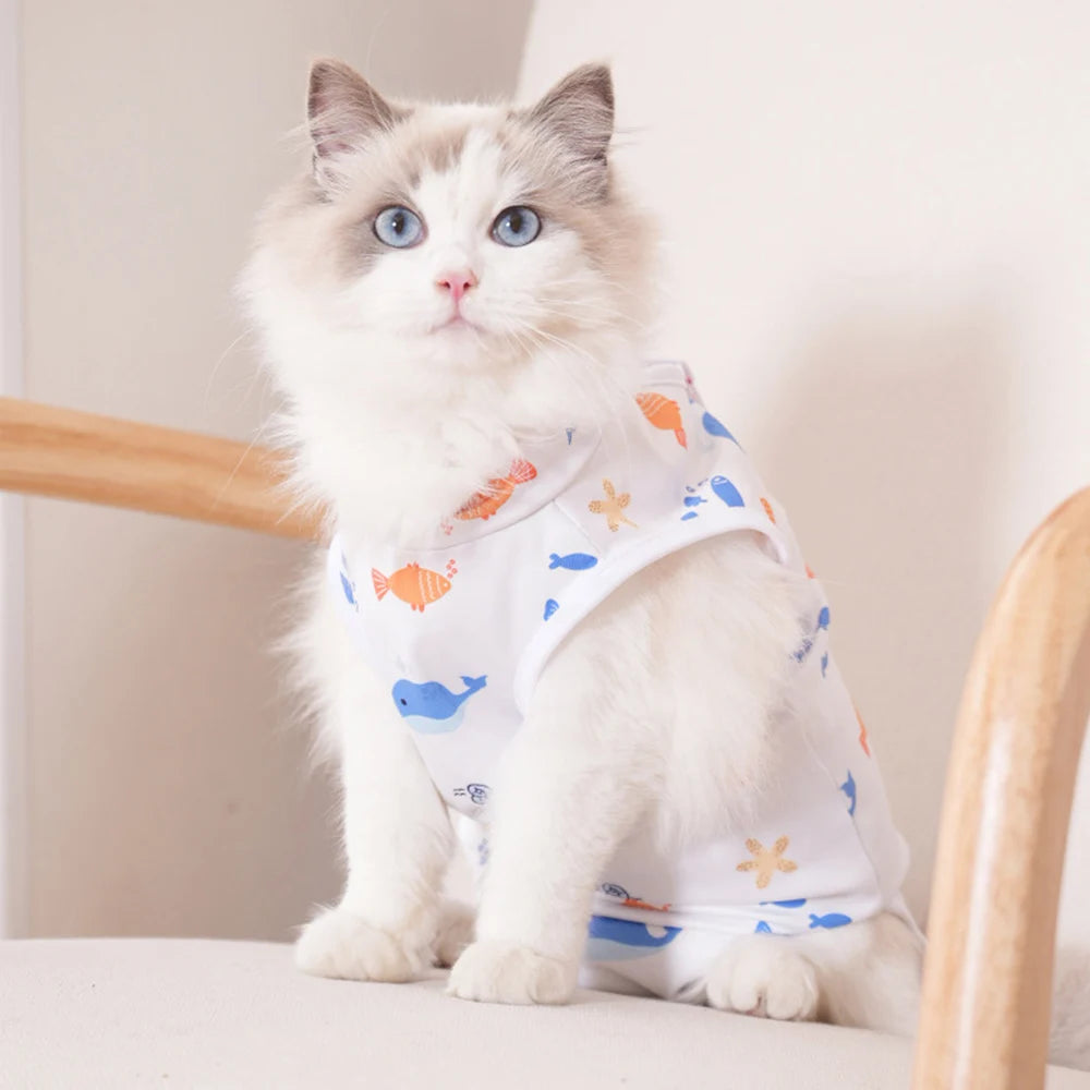 Small Dogs Cat Sterilization Jumpsuit Cats Anti-licking Surgery Recovery Clothing Breathable Pet Anti-scratch Vest Printed Suit