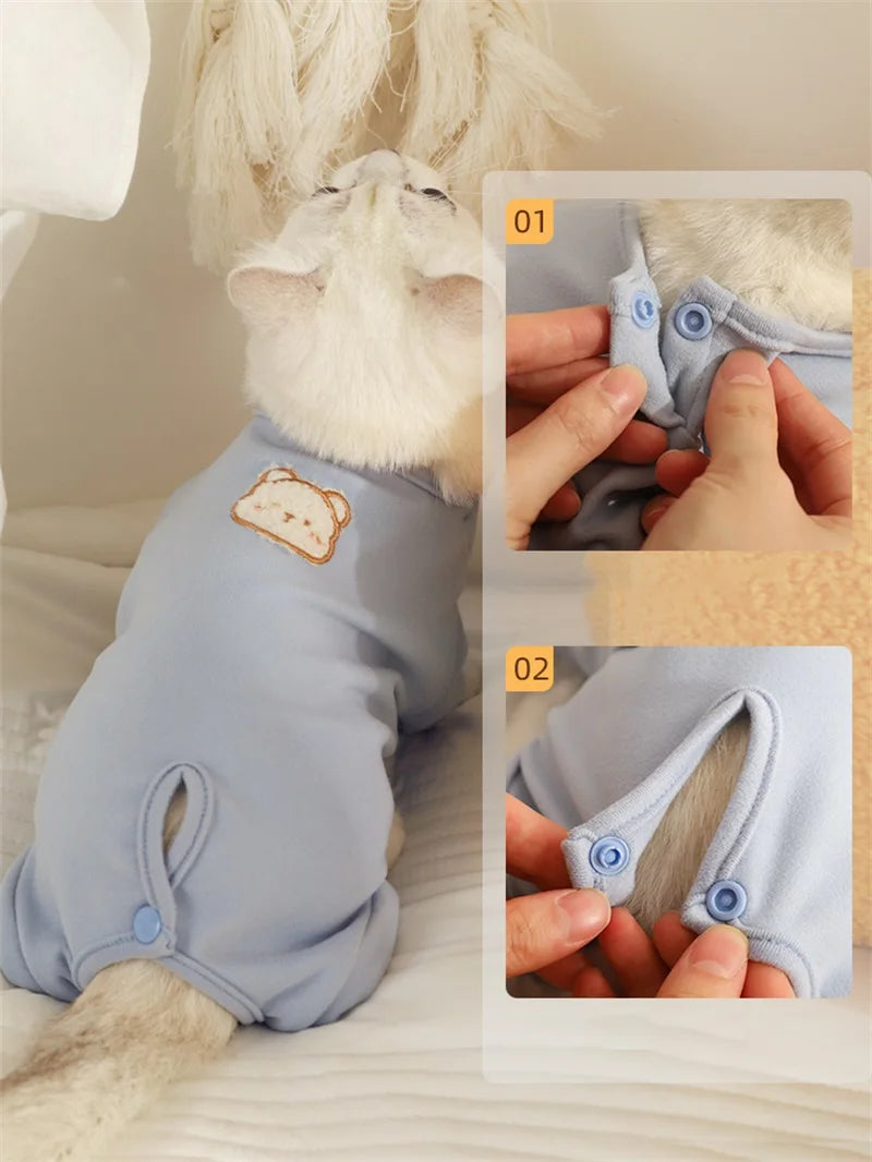 Pet Cat Weaning Cotton Clothes For Small Dog Sterilization Jumpsuit Anti-Licking Surgery Recovery Care Suit Puppy Kitten Outfits