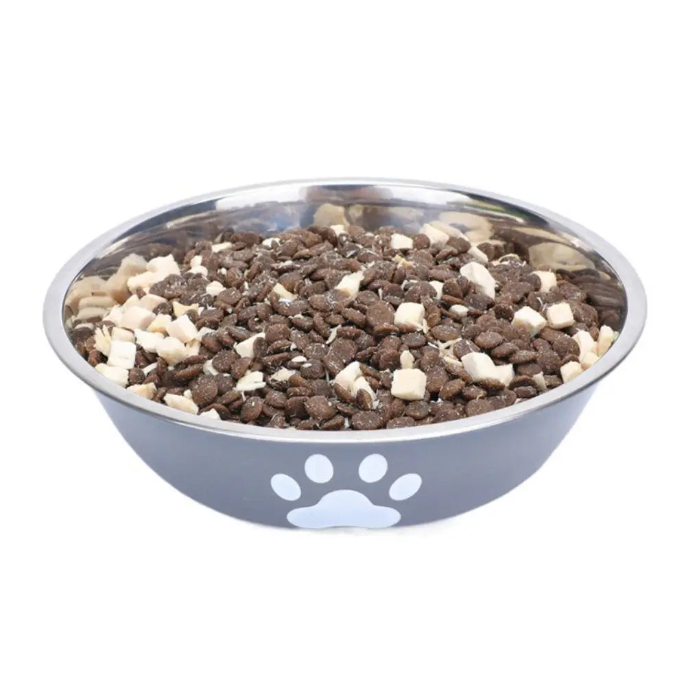 Large Capacity Stainless Steel Dog Bowl Non-slip Bilayer Dog Water Bowl Pet Feeders Cat Paw Pattern Cat Feeding Bowl Home