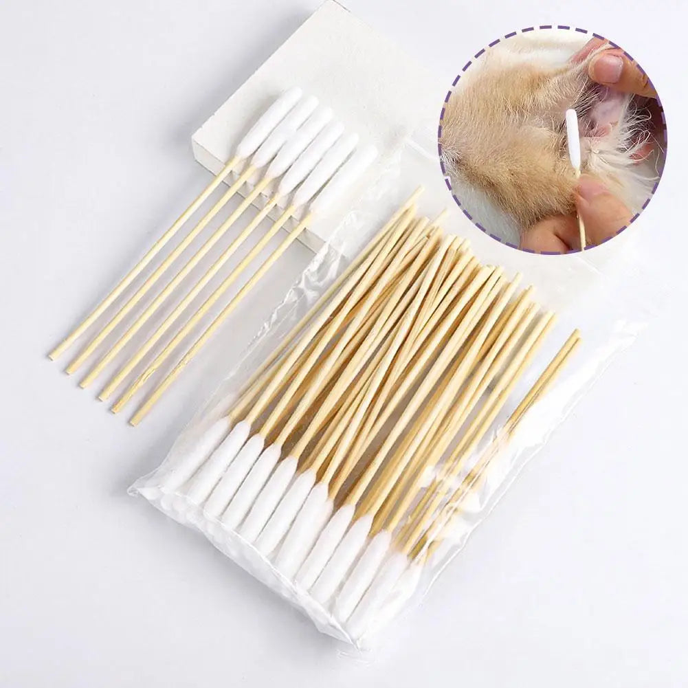 50/100Pcs Pet Ear Cleaner Cotton Buds Animal Ear Cleaner Cotton Swab Sticks Cotton Buds For Dog Cat Ear Wax Removal Pet E2W7