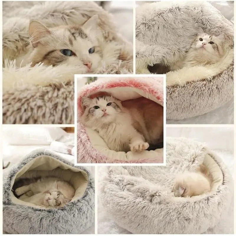 Winter Plush Pet Cat Bed Round Cat Cushion Cat House 2 in 1 Warm Cats Basket Pet Sleep Bag Kitten Nest Kennel for Small Dog Cats