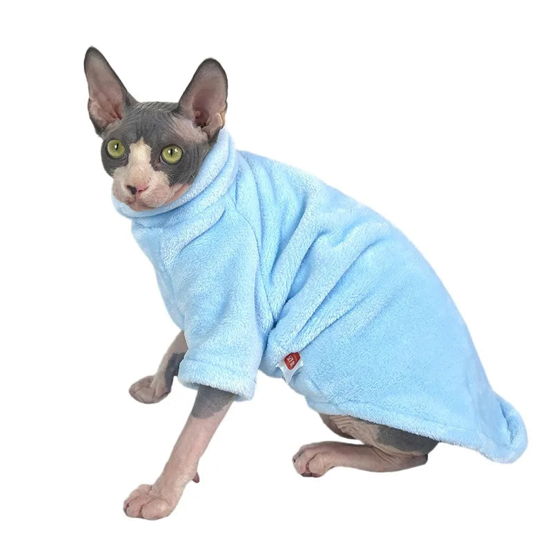 Turtleneck Cat Sweater Coat Winter Warm Hairless Cat Clothes Soft Fluff Pullover Shirt for Maine-Coon Cat Chihuahua Pet Clothing