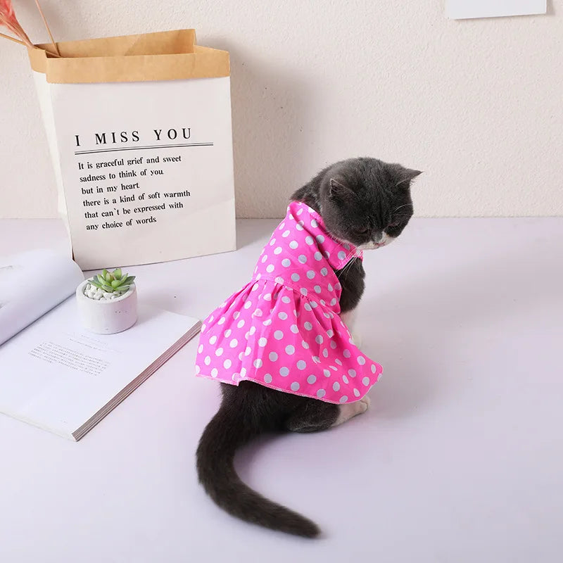 Summer Pet Clothing Polka Dots Flowers Strawberry Dress for Cats Kitten Clothes Skirts Princess Cat Dress vestido para sphynx