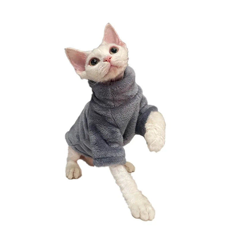 Sphynx Cat Sweater Coat Turtleneck Winter Warm Hairless Cat Clothes Soft Fluff Pullover Shirt Puppy Jacket Chihuahua Clothing