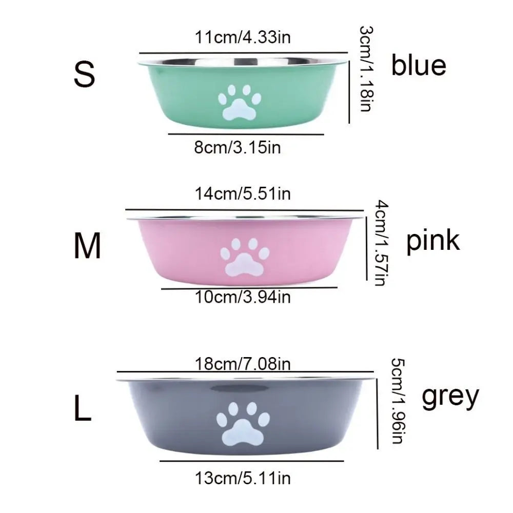 Large Capacity Stainless Steel Dog Bowl Non-slip Bilayer Dog Water Bowl Pet Feeders Cat Paw Pattern Cat Feeding Bowl Home