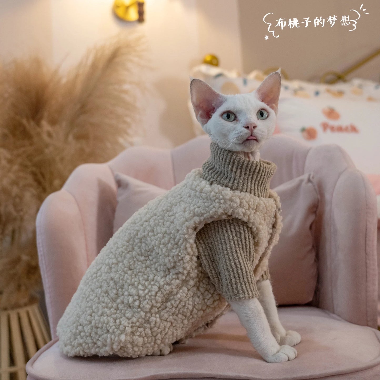 Sherpa Khaki Jacket Coat Suit for Sphynx Cat in Winter Thick Warm Sweater for Kittens Soft Coat for Devon Cat