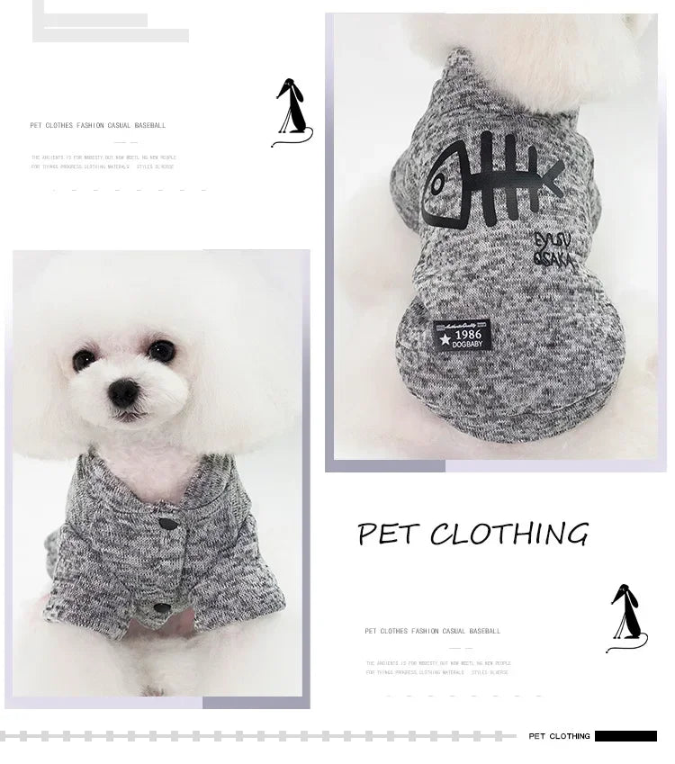 Fishbone Cat Clothes Winter Warm Pet Sweatshirt for Cats Dogs Puppy Clothing Ragdoll Sphynx Coat Chihuahua Poodle Jacket Apparel