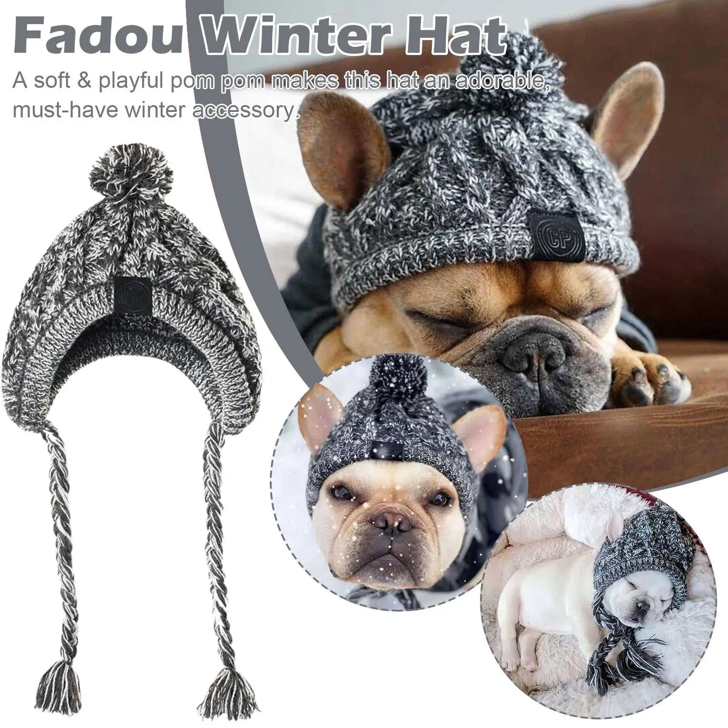 Winter Warm Dog Hats Windproof Knitting French Bulldog Hat For Dogs Chihuahua Hat Fluffy Ball Pet Hat Puppy Accessories