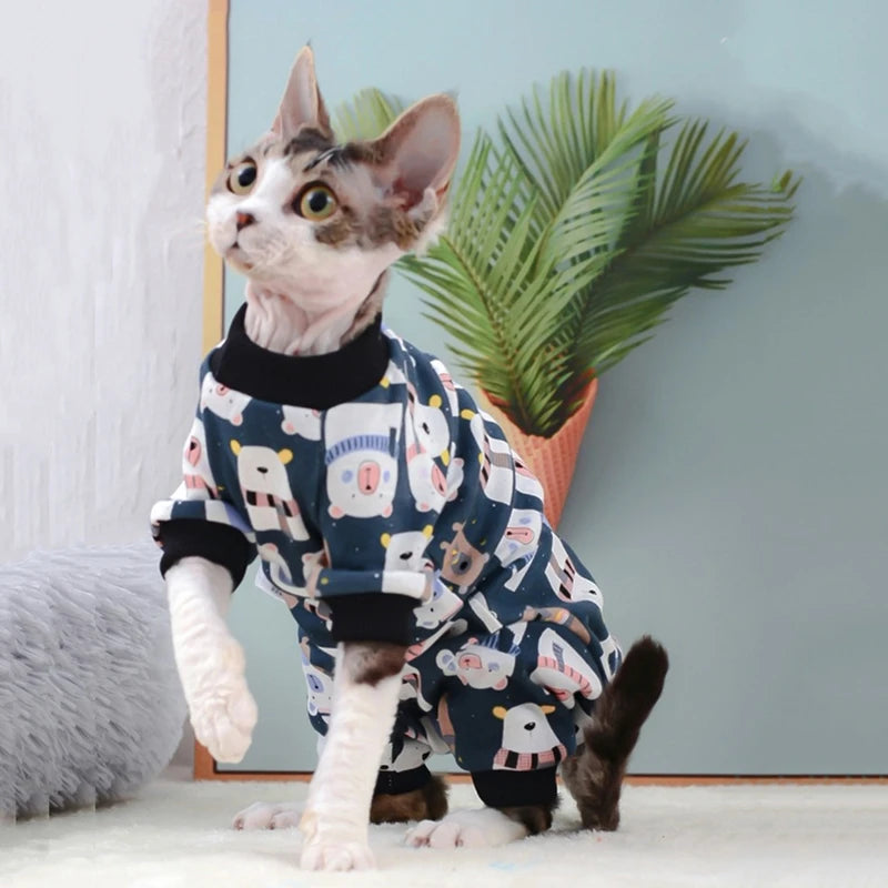 Sphynx Cat Clothes Cute Cotton Kitten Cat Jumpsuit Warm Cats Overalls Hoodies Costumes For Sphinx Devon Cat ropa para gato