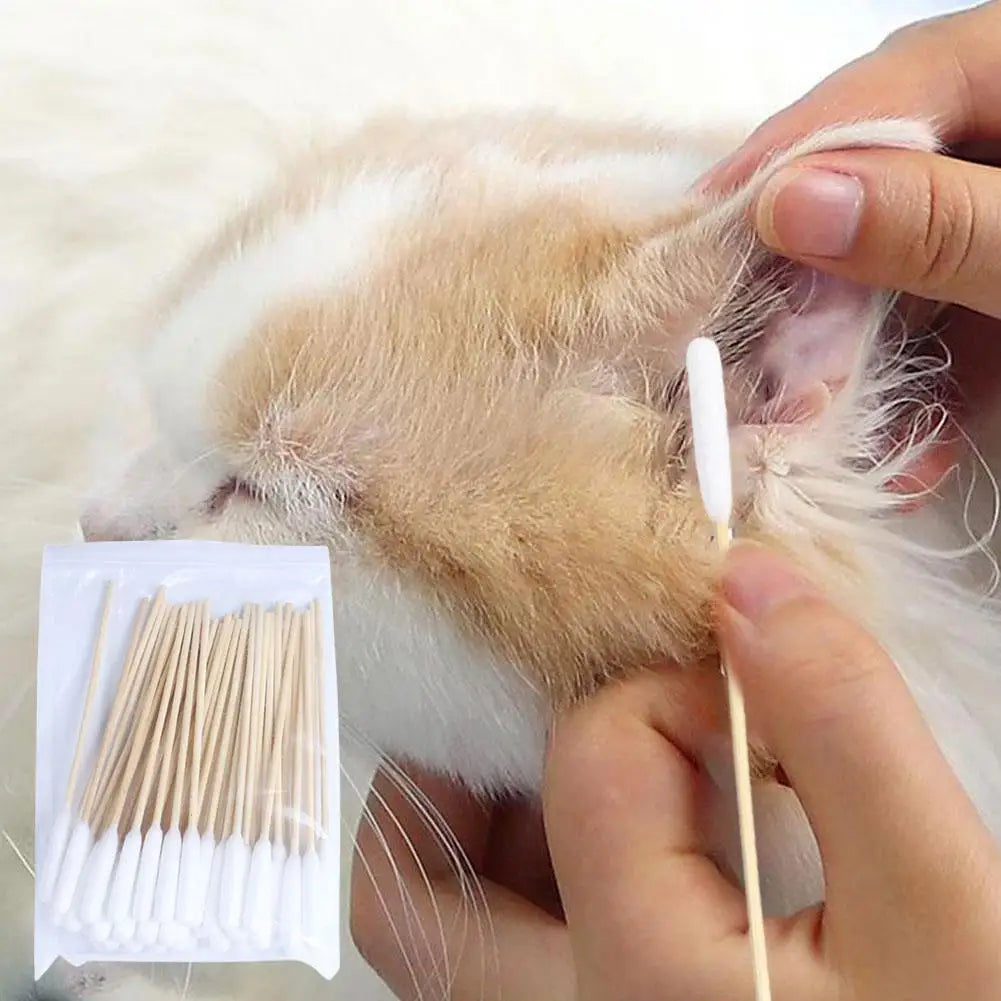 50/100Pcs Pet Ear Cleaner Cotton Buds Animal Ear Cleaner Cotton Swab Sticks Cotton Buds For Dog Cat Ear Wax Removal Pet E2W7