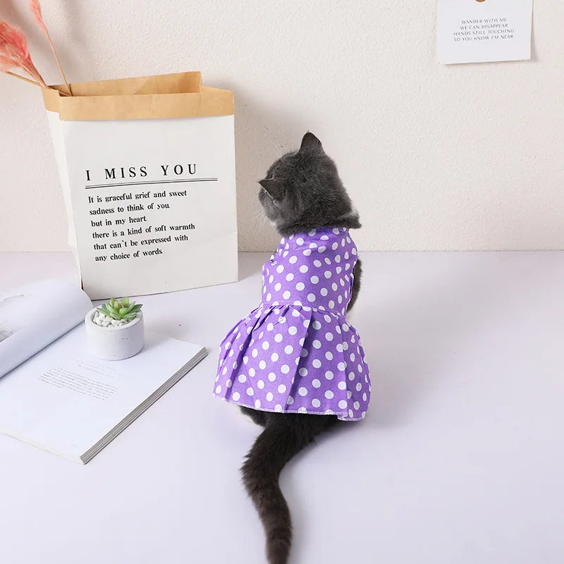 Summer Pet Clothing Polka Dots Flowers Strawberry Dress for Cats Kitten Clothes Skirts Princess Cat Dress vestido para sphynx