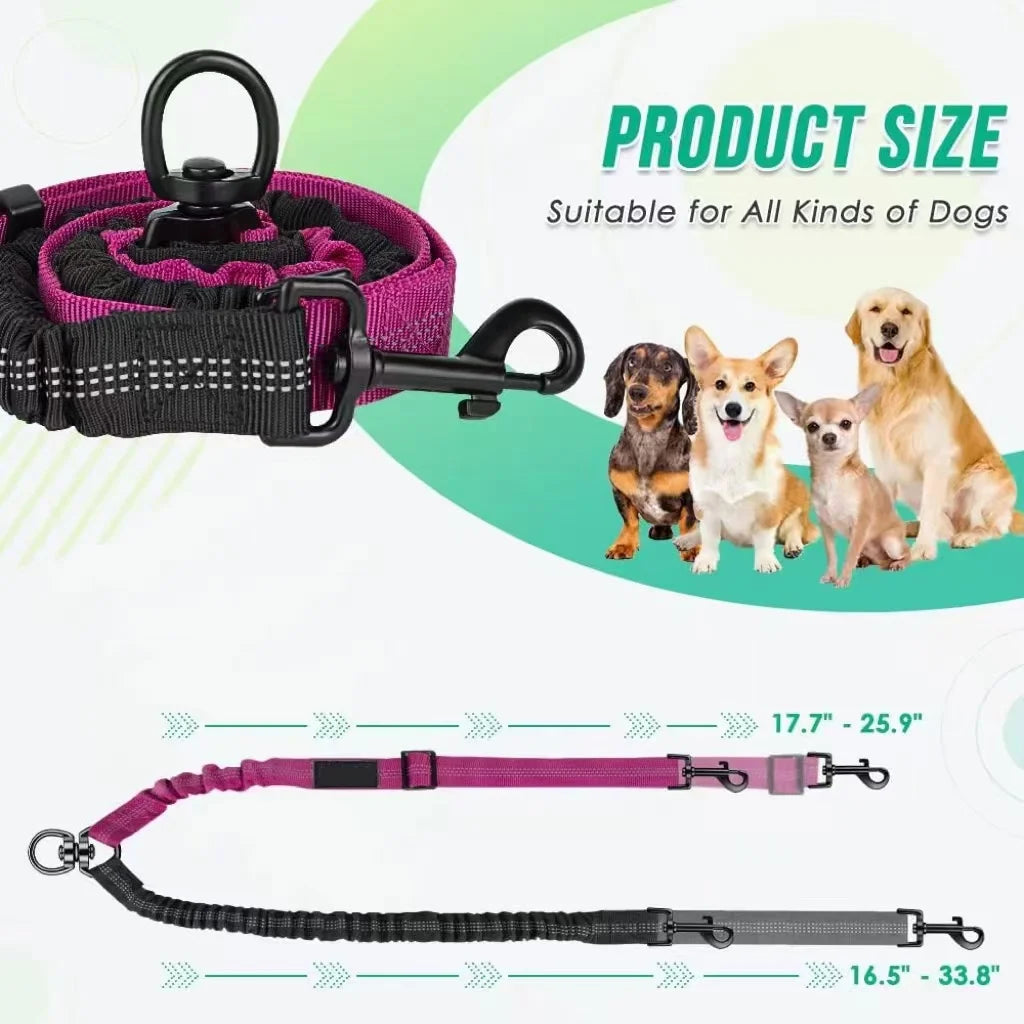 Double Dog Leash, No Tangle 360° Swivel Rotation Reflective Lead Attachment Bungee Extension Length Dual Two Dog Lead Splitter,