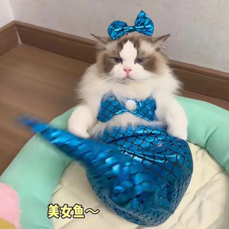 Pet Cat Mermaid Pet Costume Dog Dresses Funny Swimsuit Fish Tail Design Cute Bikini Dog Summer Pet Halloween Clothing