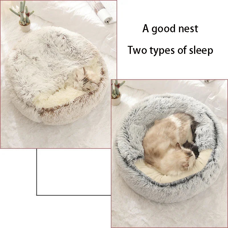 Winter Plush Pet Cat Bed Round Cat Cushion Cat House 2 in 1 Warm Cats Basket Pet Sleep Bag Kitten Nest Kennel for Small Dog Cats