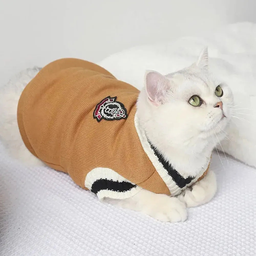 Dog Cat Sweater College Style V-neck Kitten Knitted Vest Shirt Pet Cat Puppy Winter Warm Clothes Knitwear Apparel for Small Dogs