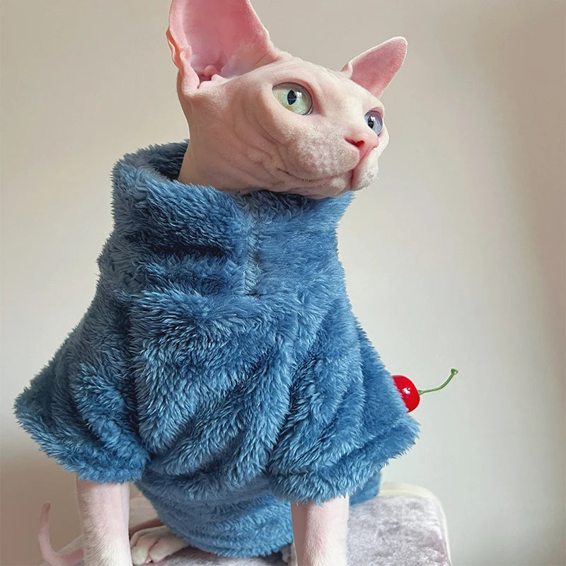 Pet Cat Sweater Home Fur Autumn and Winter Warm Solid Color Soft Arctic Velvet Skincare Suitable for Devonshire Cats, Hairless C