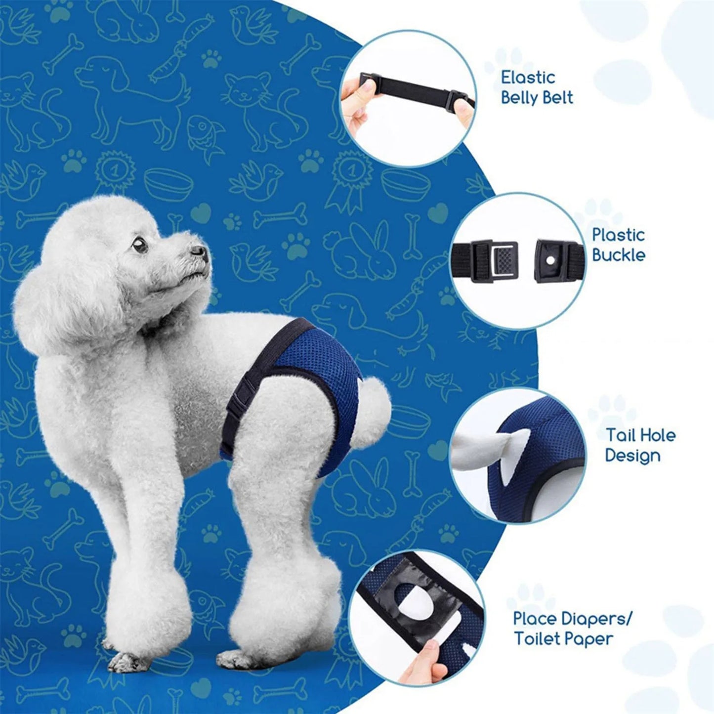 Female Dog Panties with 3 Cotton Pads Reusable Diapers Pet Breathable Mesh Physiological Pant For Small Medium and Large Dogs