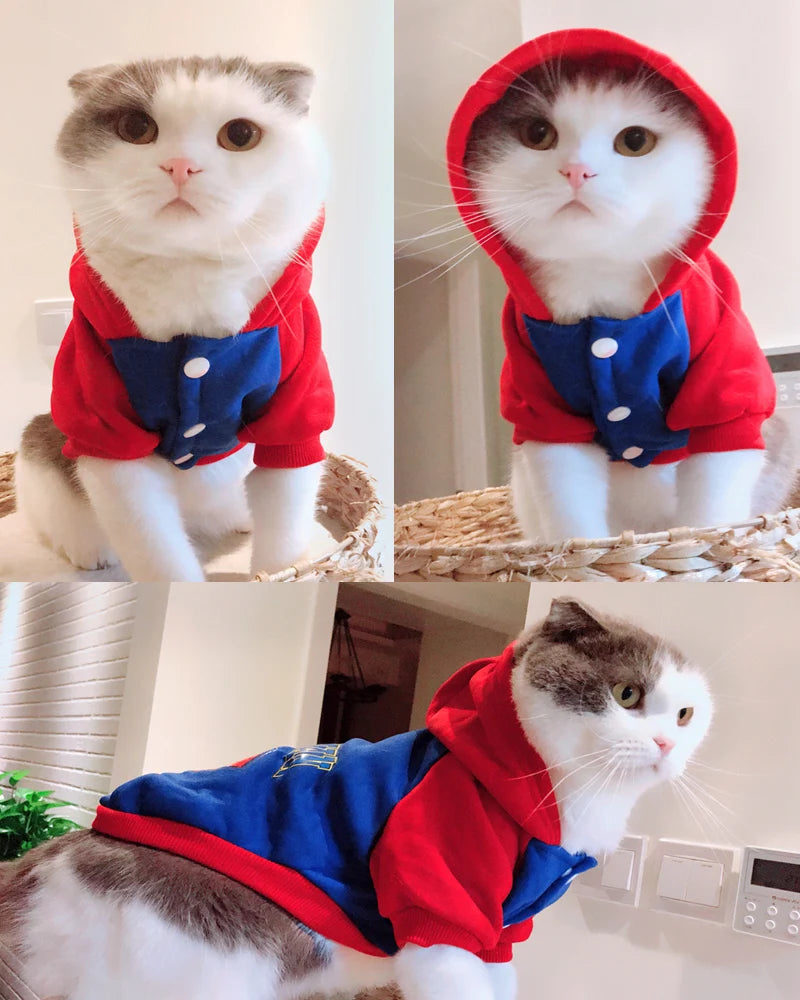 Cat Puppy Sport Hoodies Spring Autumn Pet Clothes for Small Dogs Cats Striped Cartoon Print Kitten Sweatshirt Pet Clothing