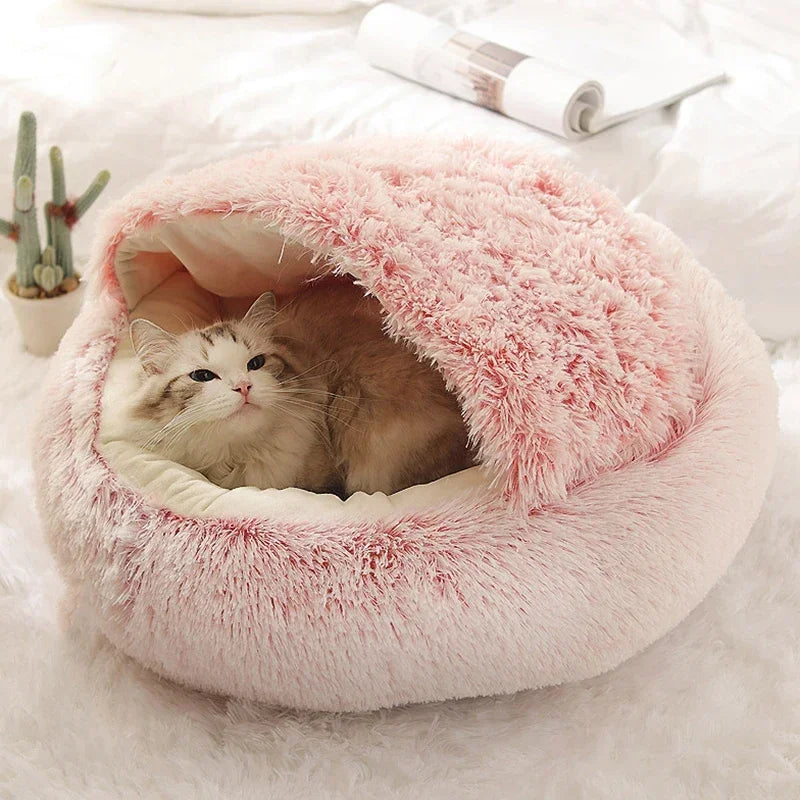 Winter Plush Pet Cat Bed Round Cat Cushion Cat House 2 in 1 Warm Cats Basket Pet Sleep Bag Kitten Nest Kennel for Small Dog Cats