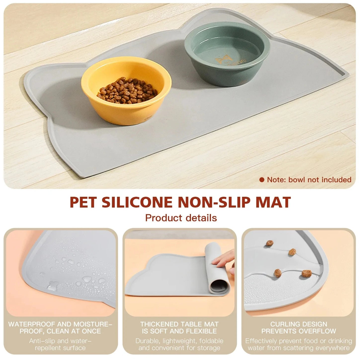 Waterproof Pet Mat For Dog Cat Solid Color Silicone Pet Food Feeding Pad Pet Bowl Drinking Mat Portable Dog Feeding Mat Placemat