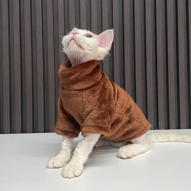 Sphynx Cat Sweater Coat Turtleneck Winter Warm Hairless Cat Clothes Soft Fluff Pullover Shirt Puppy Jacket Chihuahua Clothing