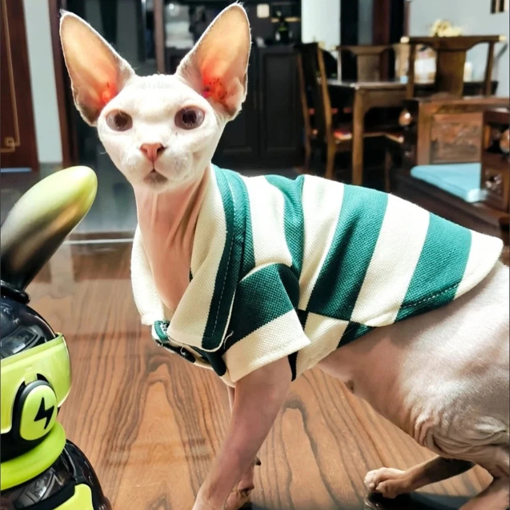 Fashion Sphynx Cat Polo Shirt Summer Stripe Pet Clothes Clothing for Cats Gotas Garfield Persian Kitten Shirts mascotas Outfits