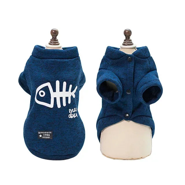 Fishbone Cat Clothes Winter Warm Pet Sweatshirt for Cats Dogs Puppy Clothing Ragdoll Sphynx Coat Chihuahua Poodle Jacket Apparel