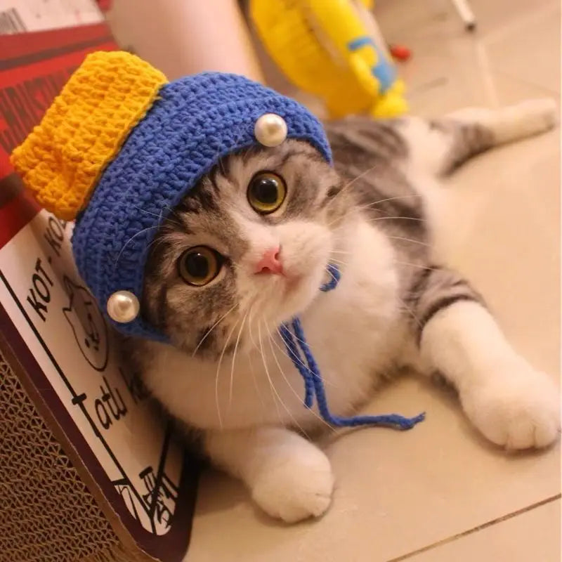 Cute Refined Cat Hat Elastic Autumn Winter Pet Hat Puppy Kittens Knitted Hat Party Photo Shoot Props Decoration Cat Accessories