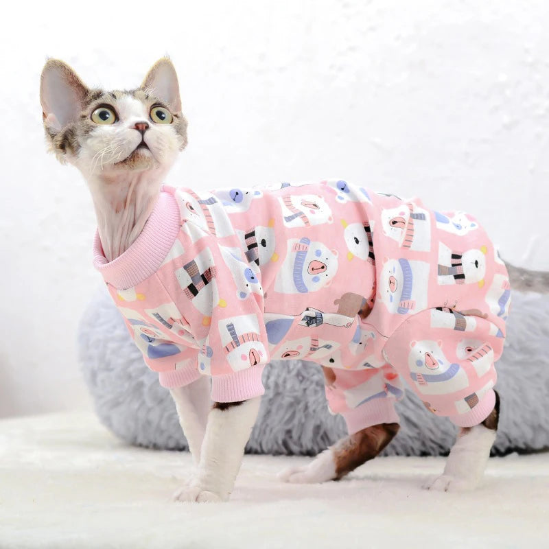 Sphynx Cat Clothes Cute Cotton Kitten Cat Jumpsuit Warm Cats Overalls Hoodies Costumes For Sphinx Devon Cat ropa para gato