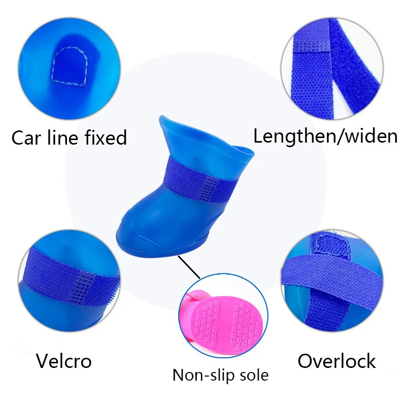 4Pcs Pet WaterProof Rainshoe Anti-slip Rubber Boot For Small Medium Large Dogs Cats Outdoor Shoe Dog Ankle Boots Pet Accessories