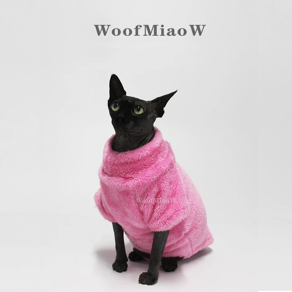 Pet Cat Sweater Home Fur Autumn and Winter Warm Solid Color Soft Arctic Velvet Skincare Suitable for Devonshire Cats, Hairless C