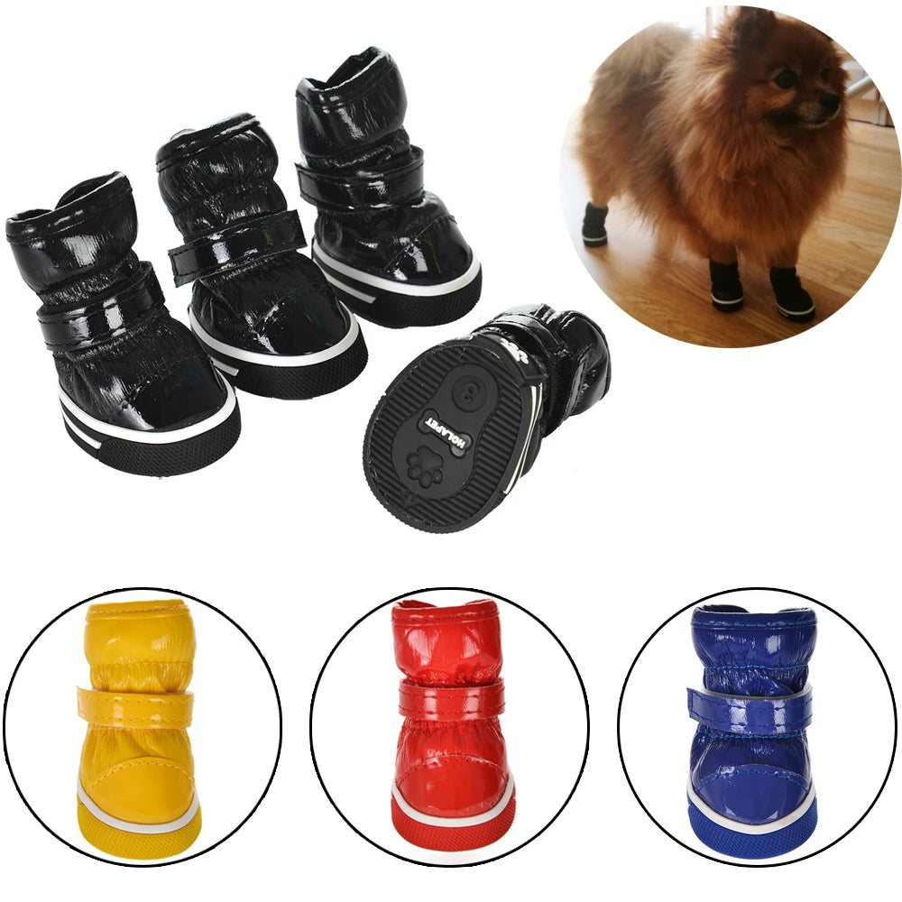 4Pcs/Set Pet Dog Shoes Winter Dog Snow Boots Warm Fleece Puppy Pet Cat Waterproof Rain Shoes Chihuahua Yorkie Shoe Accessories