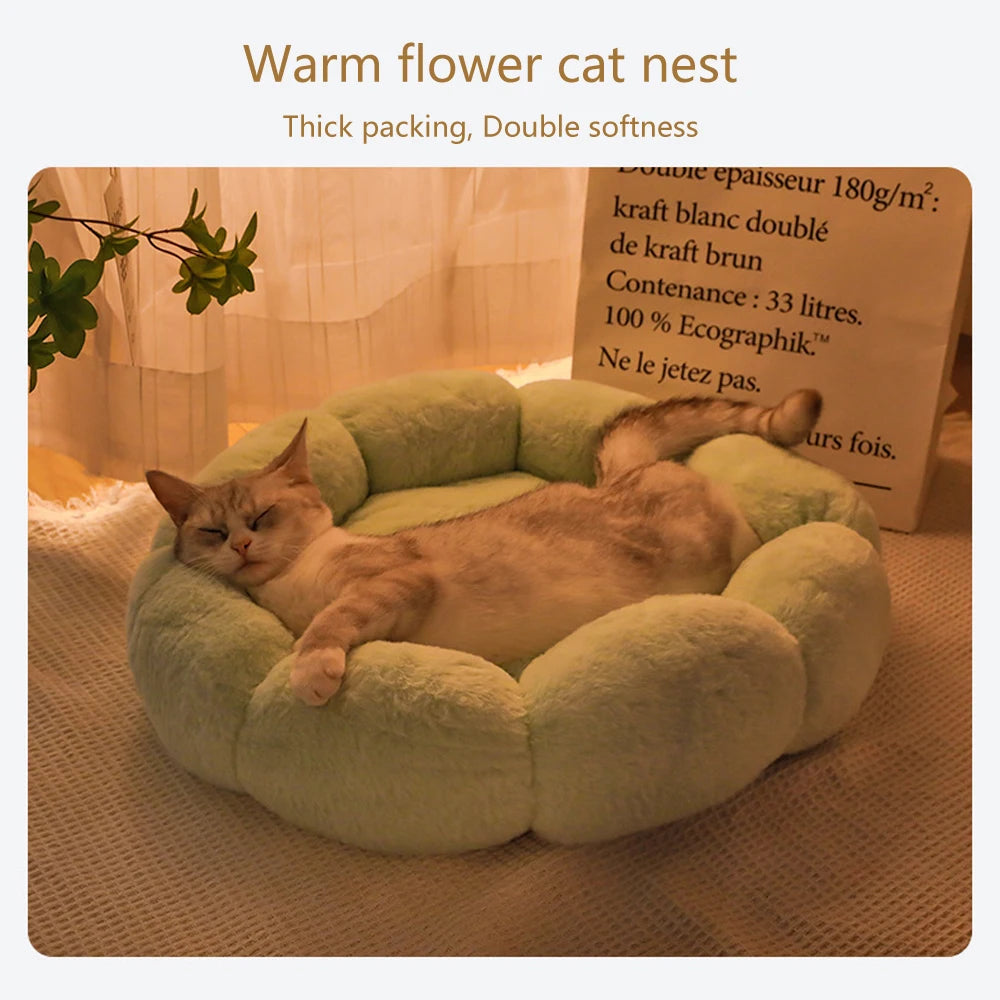 Flower Soft Cat Bed Sleeping Cat Mat Winter Warm Dog Bed for Small Dog Cushion Breathable Cat Cushion Thicken Dog House Pet Bed