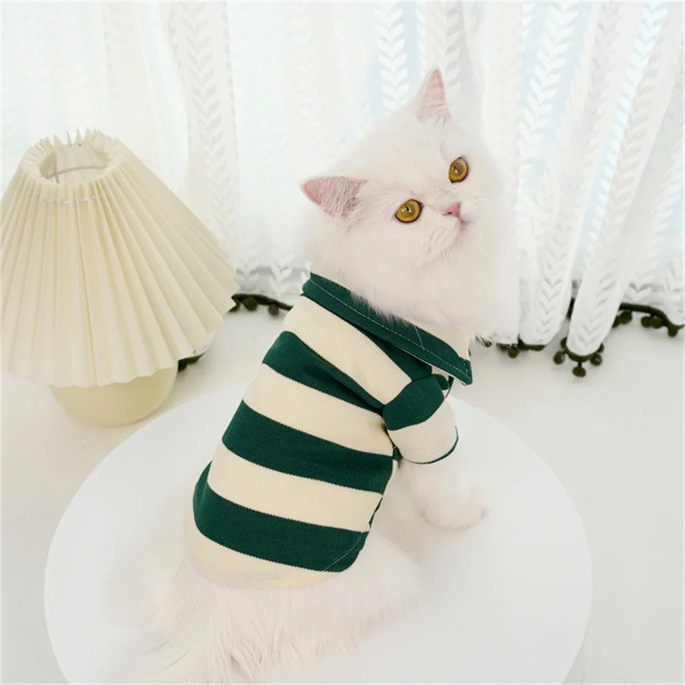 Fashion Sphynx Cat Polo Shirt Summer Stripe Pet Clothes Clothing for Cats Gotas Garfield Persian Kitten Shirts mascotas Outfits