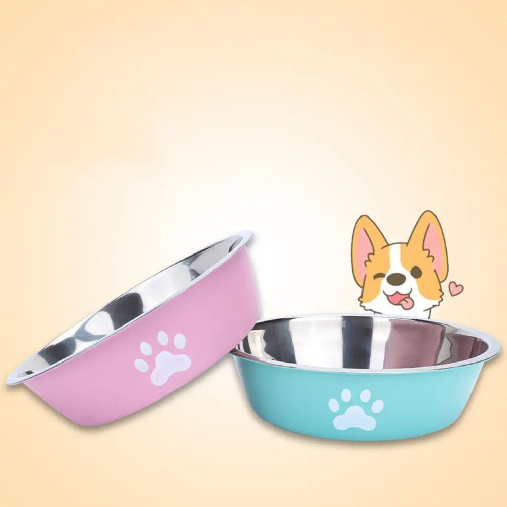 Large Capacity Stainless Steel Dog Bowl Non-slip Bilayer Dog Water Bowl Pet Feeders Cat Paw Pattern Cat Feeding Bowl Home