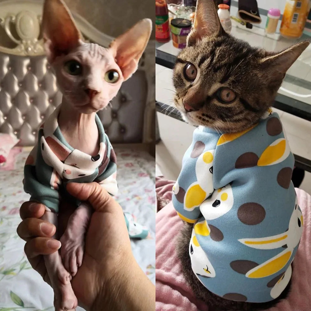 Winter Sphynx Cat Clothes Warm Fleece Cat Hoodie Coat for Puppy Pet Clothing Cute Small Dogs Apparel Hairless Cat Shirt Sweater