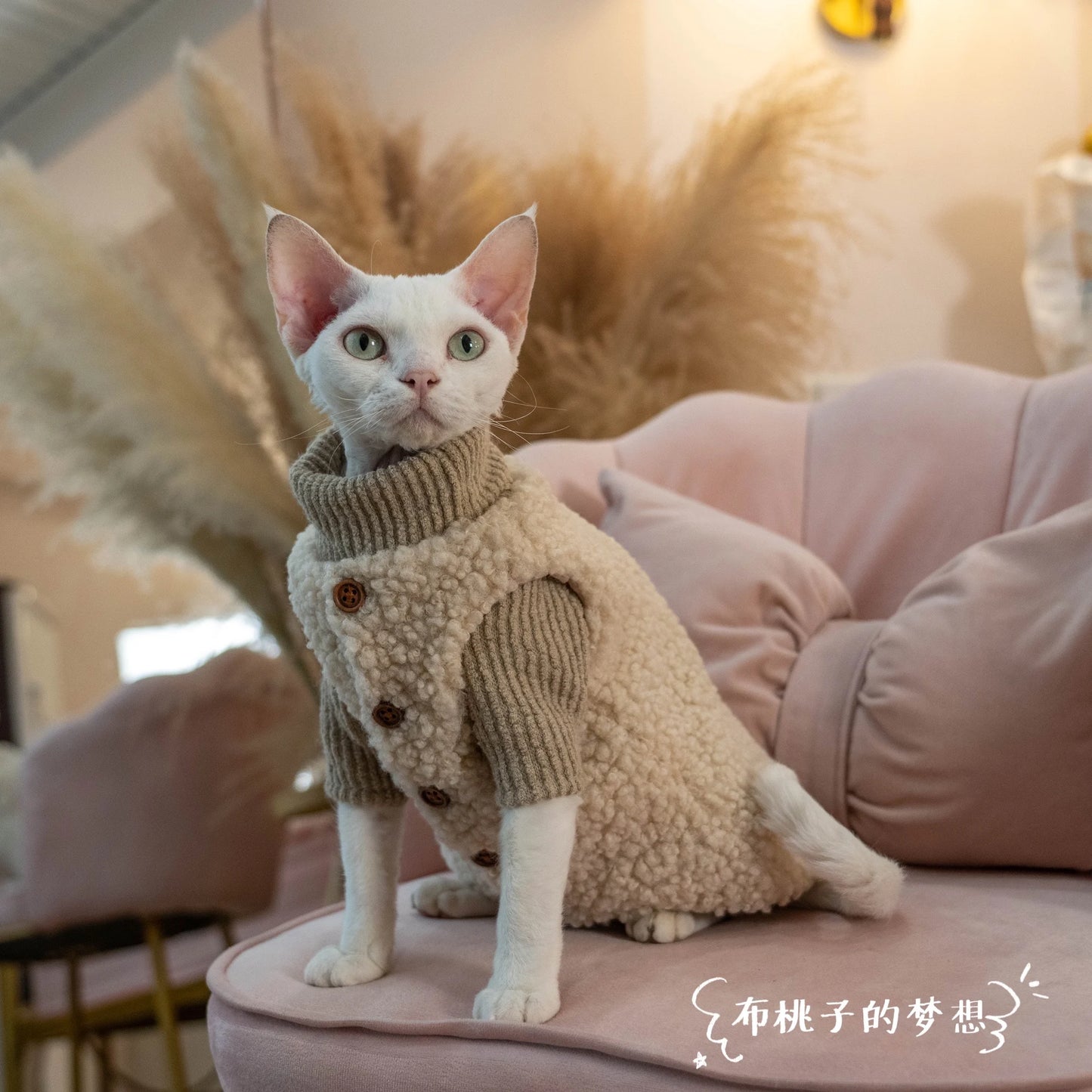 Sherpa Khaki Jacket Coat Suit for Sphynx Cat in Winter Thick Warm Sweater for Kittens Soft Coat for Devon Cat