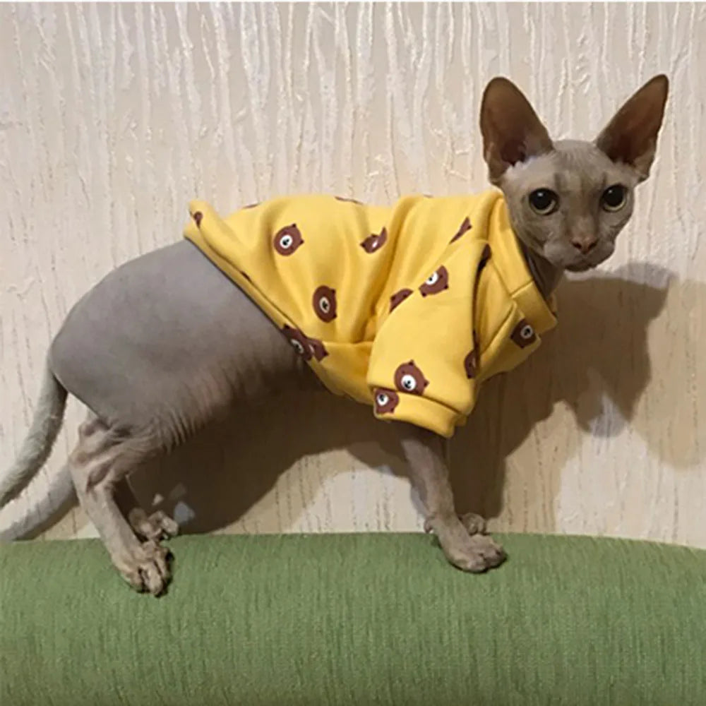 Winter Sphynx Cat Clothes Warm Fleece Cat Hoodie Coat for Puppy Pet Clothing Cute Small Dogs Apparel Hairless Cat Shirt Sweater