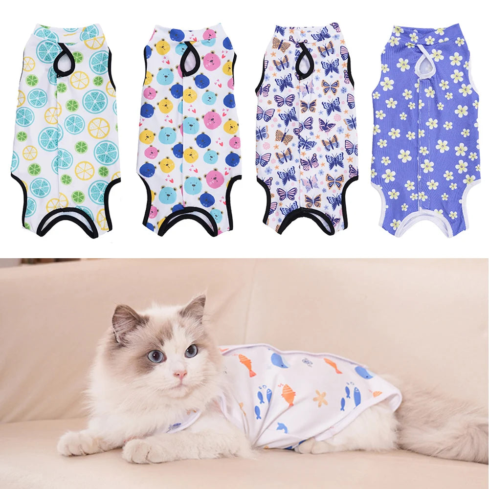 Small Dogs Cat Sterilization Jumpsuit Cats Anti-licking Surgery Recovery Clothing Breathable Pet Anti-scratch Vest Printed Suit