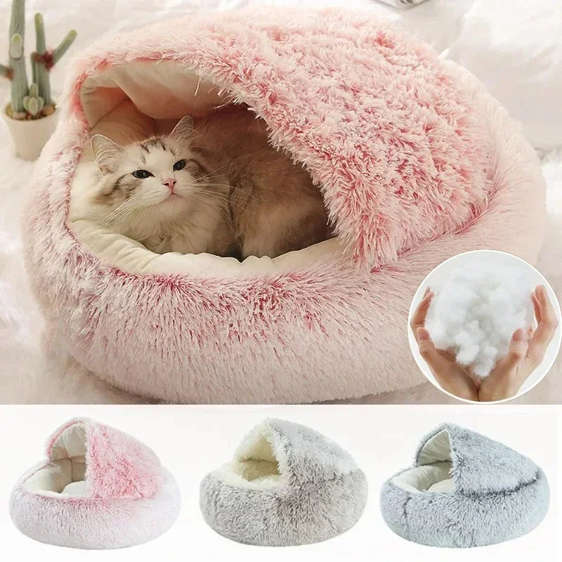 Winter Plush Pet Cat Bed Round Cat Cushion Cat House 2 in 1 Warm Cats Basket Pet Sleep Bag Kitten Nest Kennel for Small Dog Cats