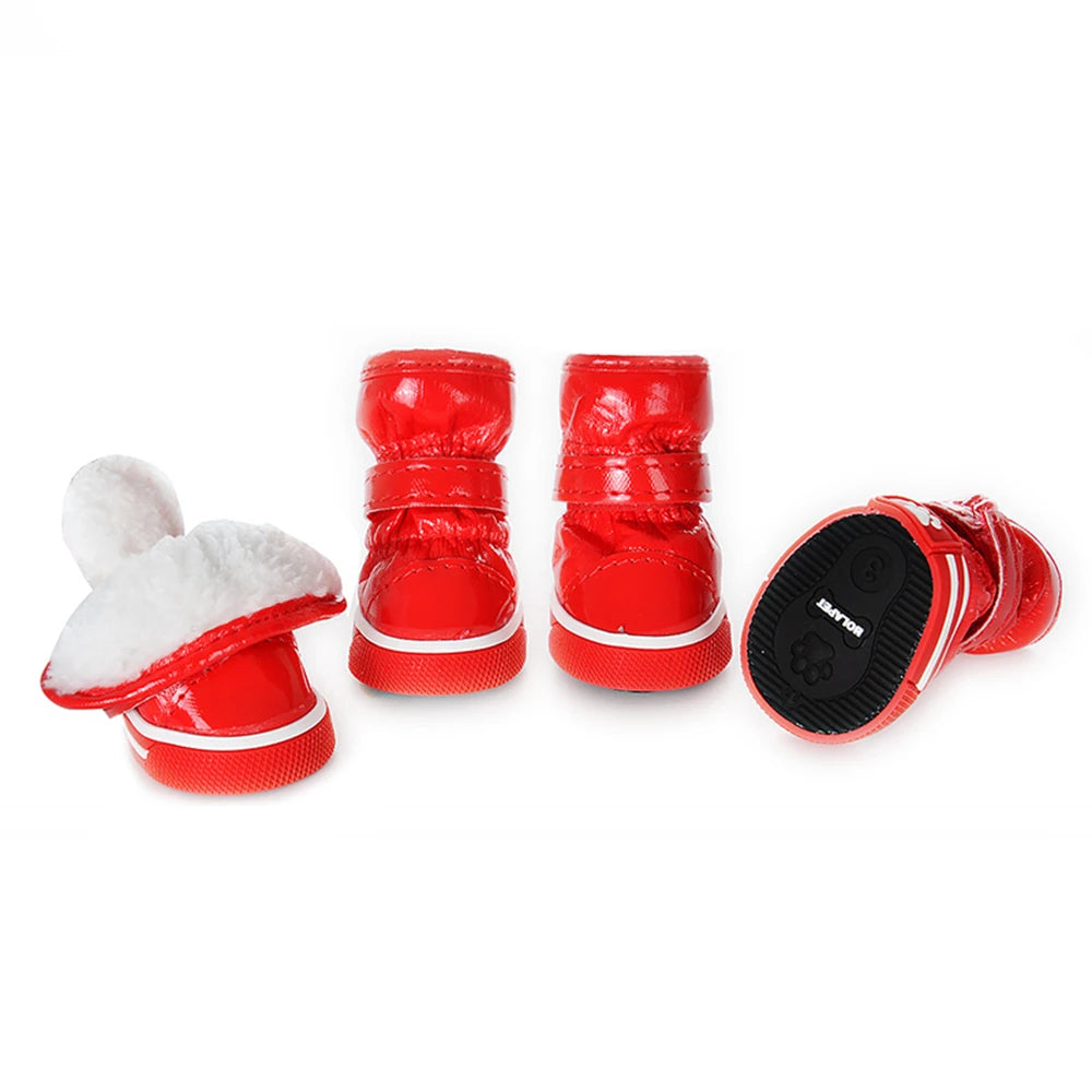 4Pcs/Set Pet Dog Shoes Winter Dog Snow Boots Warm Fleece Puppy Pet Cat Waterproof Rain Shoes Chihuahua Yorkie Shoe Accessories