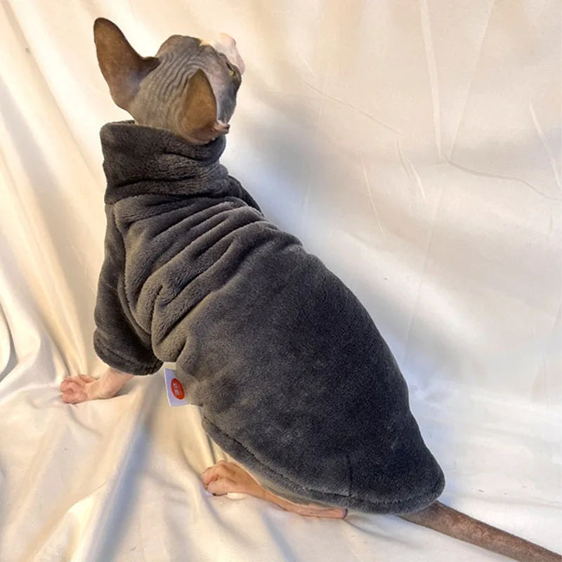 Sphynx Cat Sweater Coat Turtleneck Winter Warm Hairless Cat Clothes Soft Fluff Pullover Shirt Puppy Jacket Chihuahua Clothing